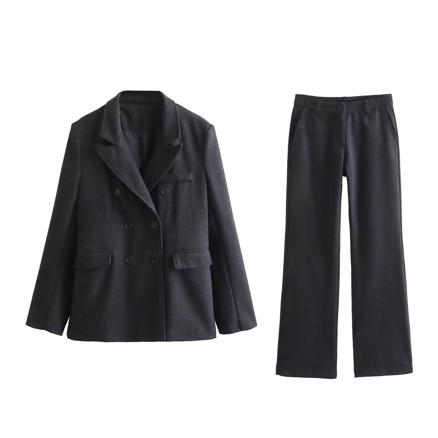Fall Women Clothing Blended Blazer Straight Leg Pants