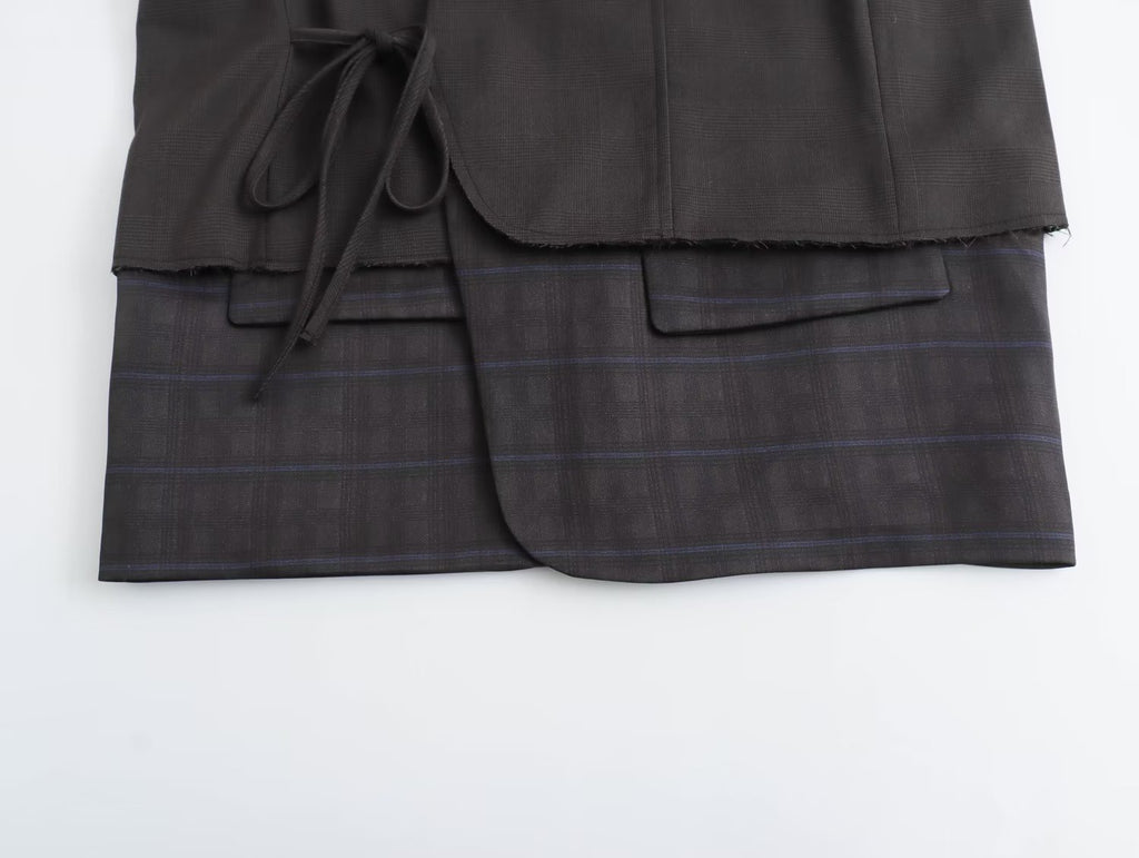 Women Plaid Kimono Coat Stitching Pants Sets