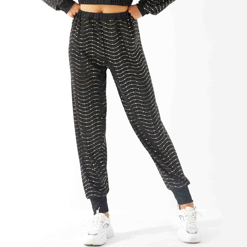 Sweatpants Women Stage Seven Color Sequ Ankle Tied Trousers Elastic Waist Casual Trousers