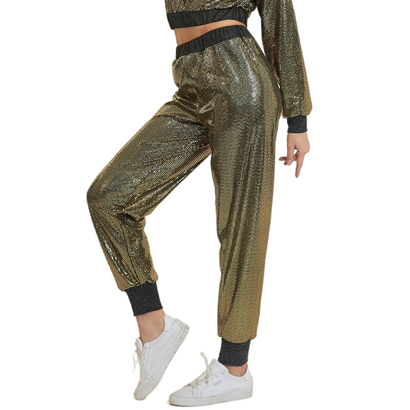 Sweatpants Women Stage Seven Color Sequ Ankle Tied Trousers Elastic Waist Casual Trousers