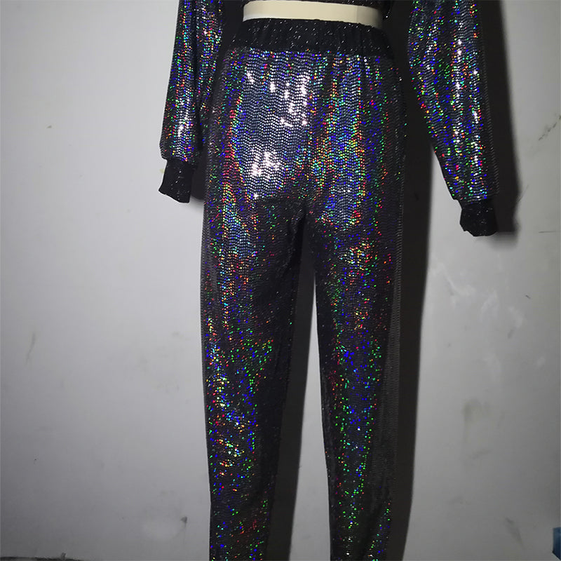 Sweatpants Women Stage Seven Color Sequ Ankle Tied Trousers Elastic Waist Casual Trousers