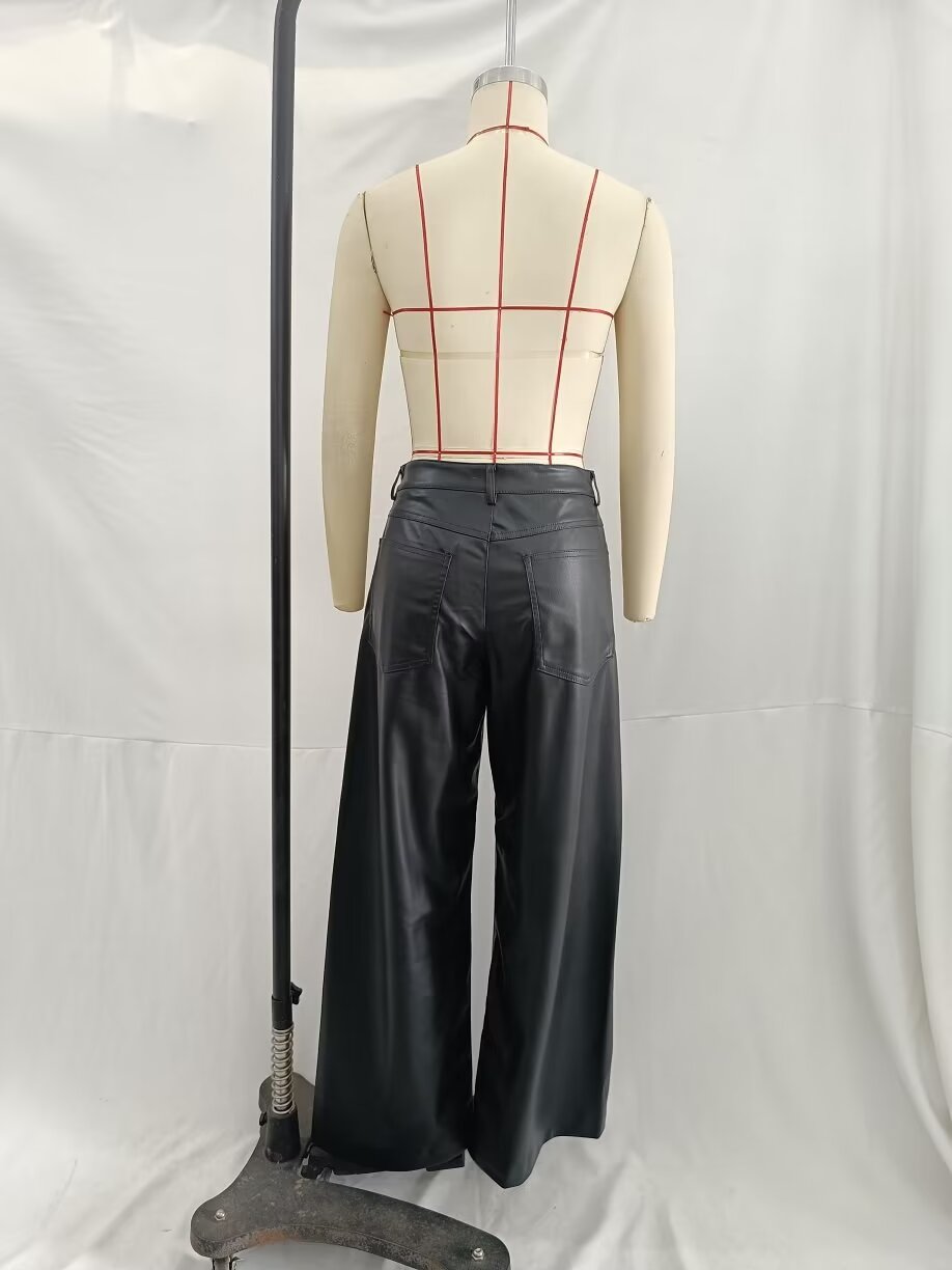 Women Autumn Faux Leather Pants Faux Leather Straight Leg Pants Casual Pants