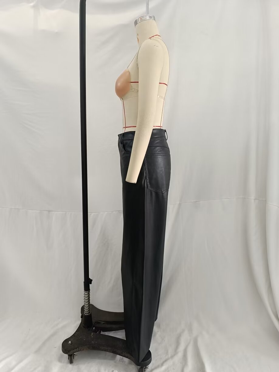 Women Autumn Faux Leather Pants Faux Leather Straight Leg Pants Casual Pants