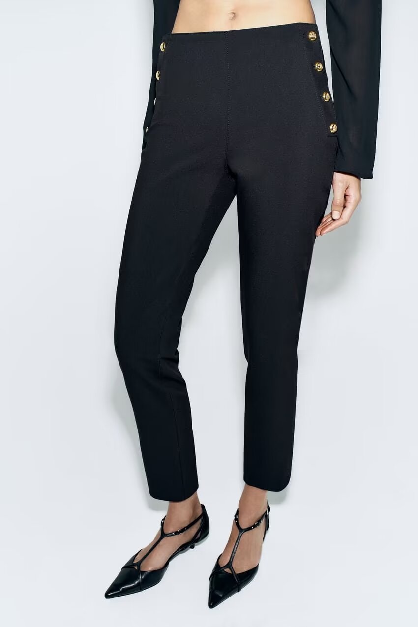 Women Clothing French Slim Fit Breasted Straight Leg Pants Trousers