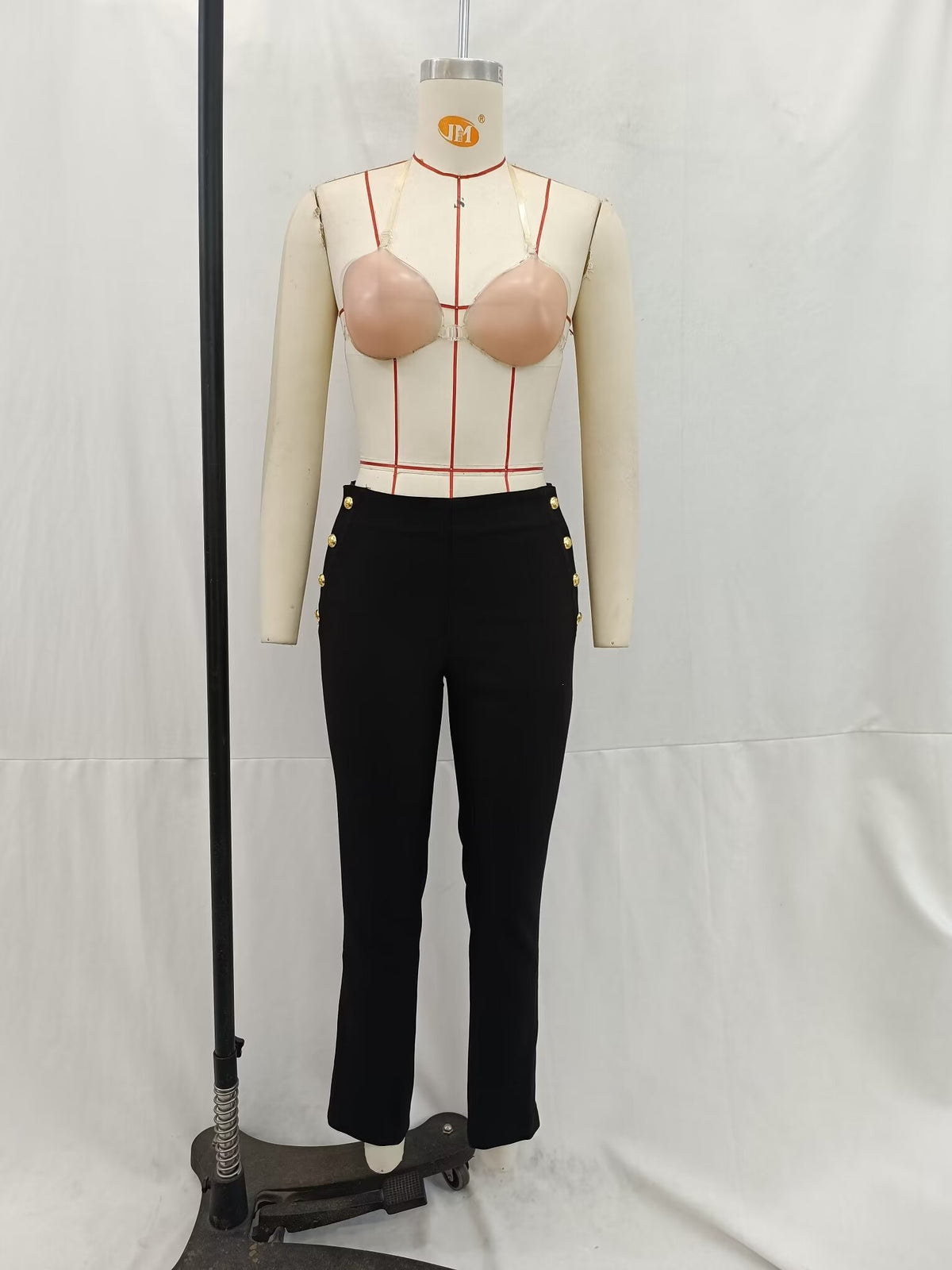 Women Clothing French Slim Fit Breasted Straight Leg Pants Trousers
