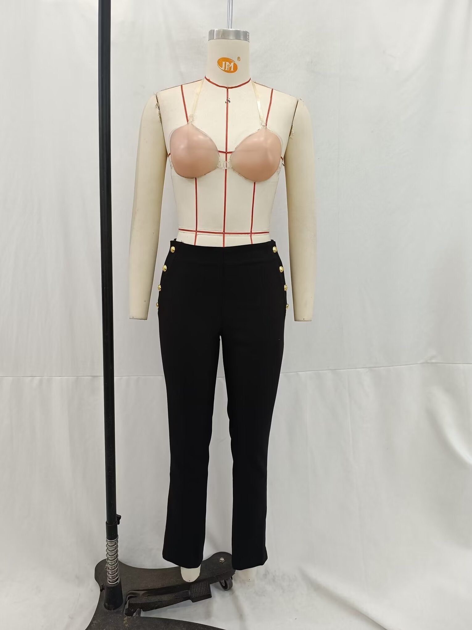 Women Clothing French Slim Fit Breasted Straight Leg Pants Trousers