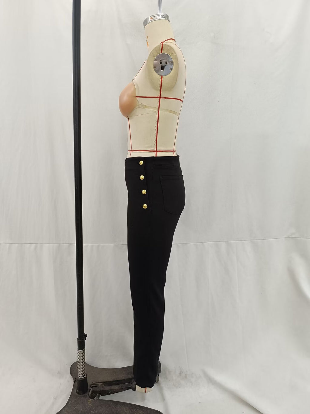 Women Clothing French Slim Fit Breasted Straight Leg Pants Trousers