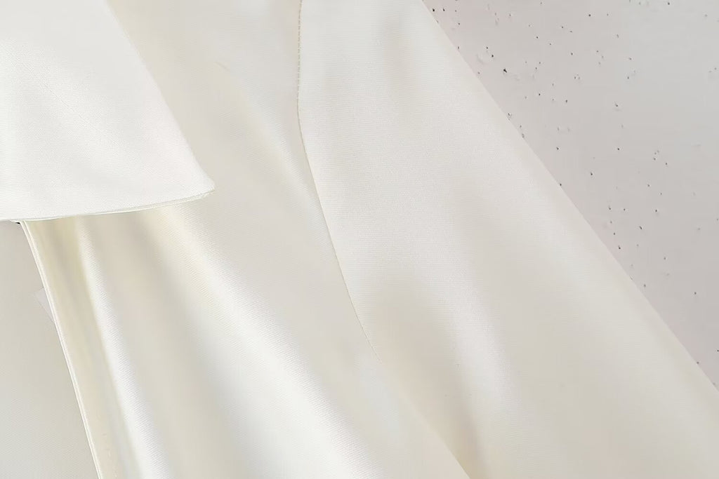 Women Clothing French Bowknot Decoration Silk Satin Textured Shirt