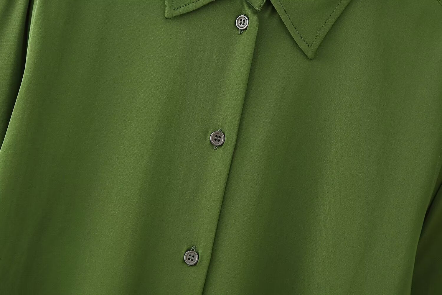 Winter Women Clothing Casual All Match Silk Satin Textured Shirt