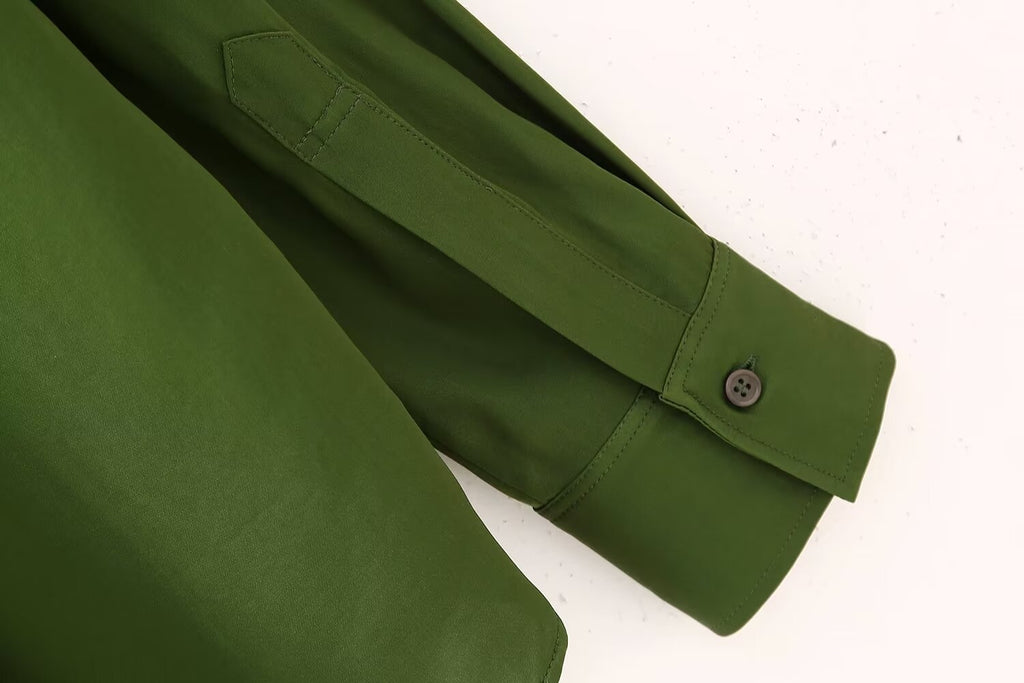 Winter Women Clothing Casual All Match Silk Satin Textured Shirt