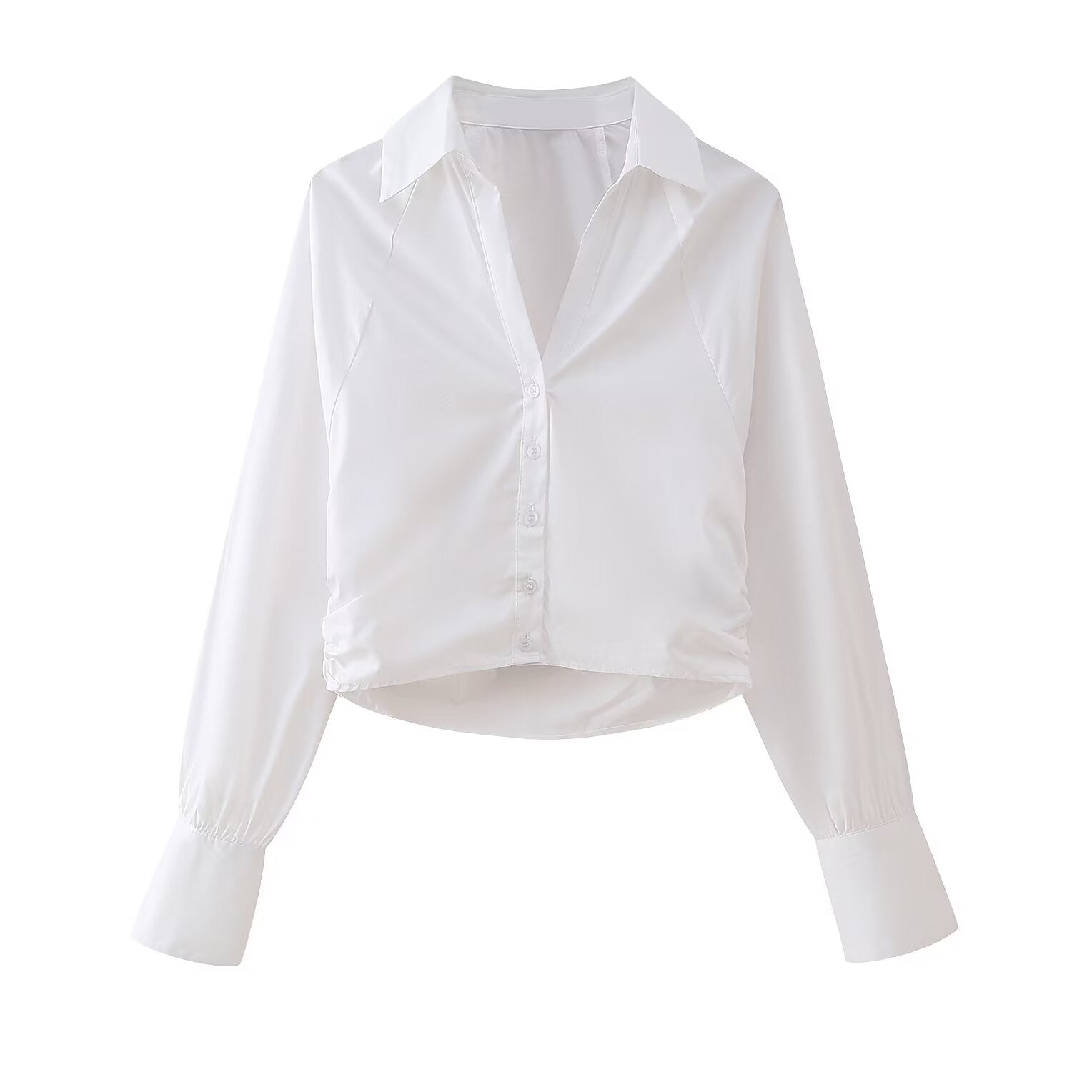 Winter Women Clothing Fashionable Pleated Short Poplin Shirt