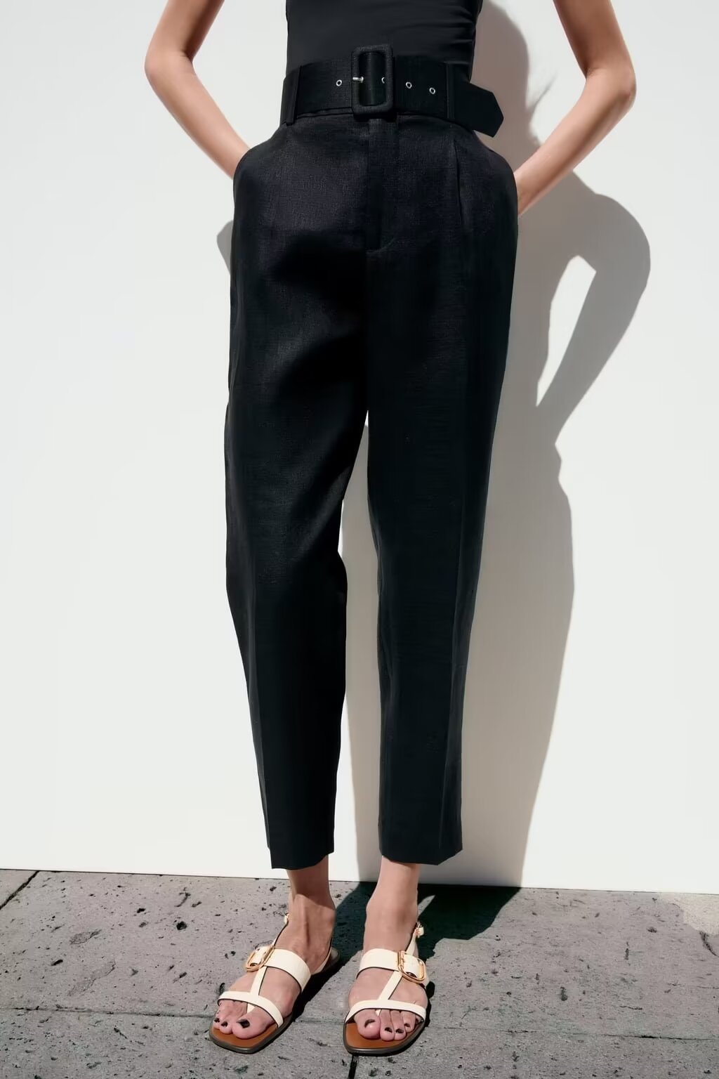 Women Belt Casual Pants Black