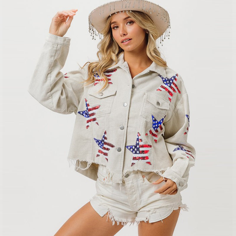 0Spring Autumn Best Sequined Jacket Coat Top Day Sequin Corduroy Women Outerwear