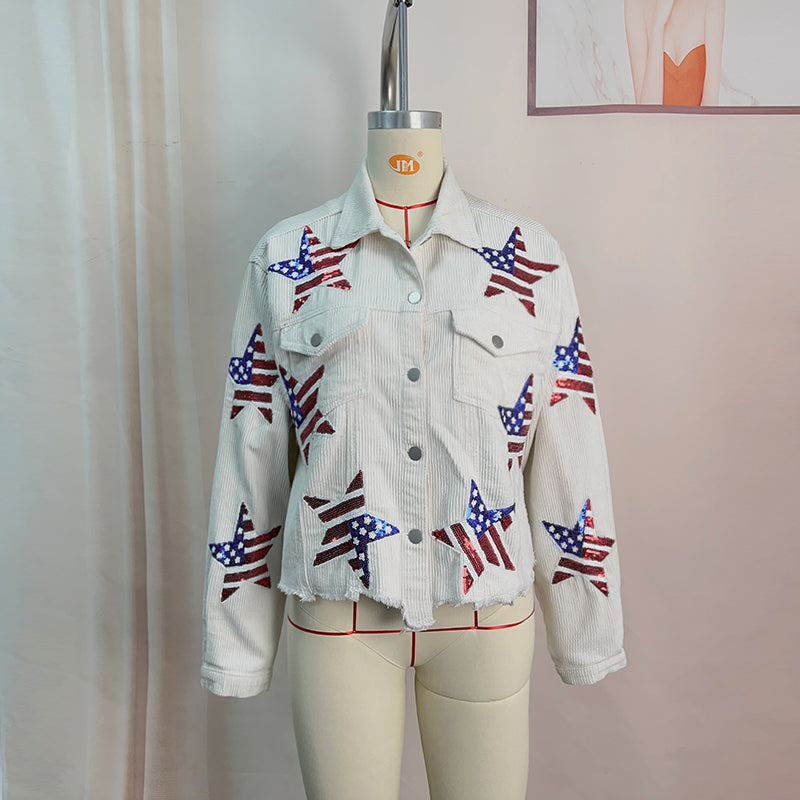 0Spring Autumn Best Sequined Jacket Coat Top Day Sequin Corduroy Women Outerwear