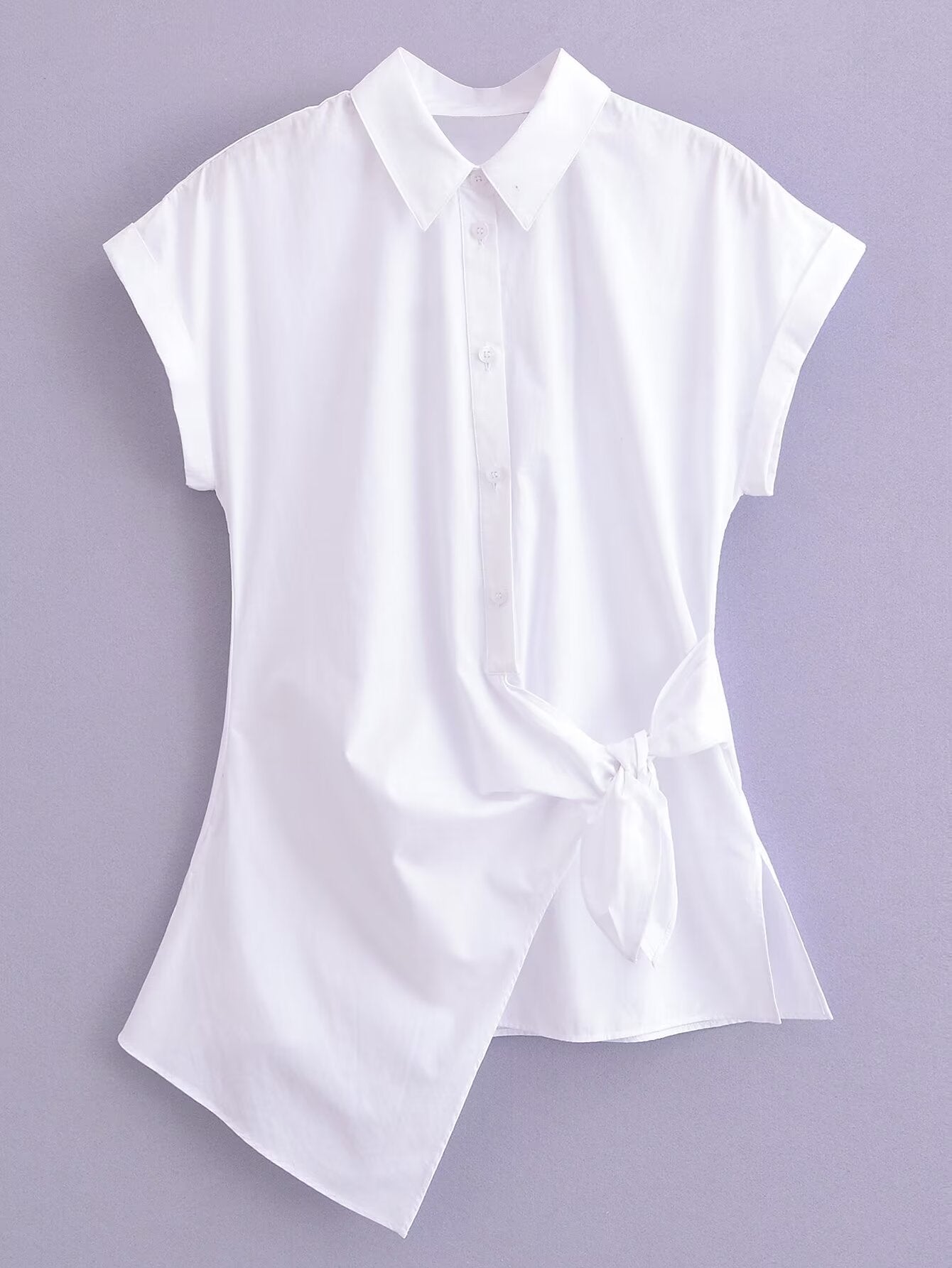 Spring Summer Type Elegant Retro Design Lace up White Shirt Poplin Shirt Women Tops