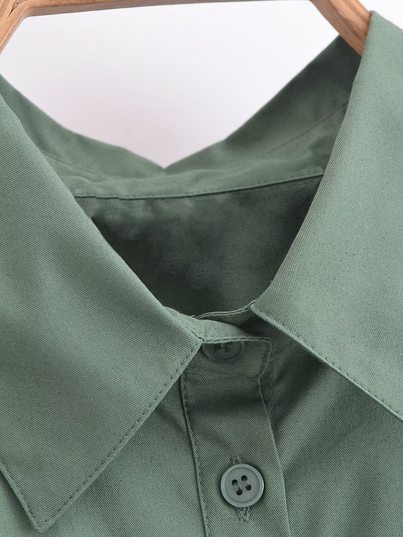 Spring Women Solid Color Slim Fit Short Sleeve with Knot Details Poplin Shirt