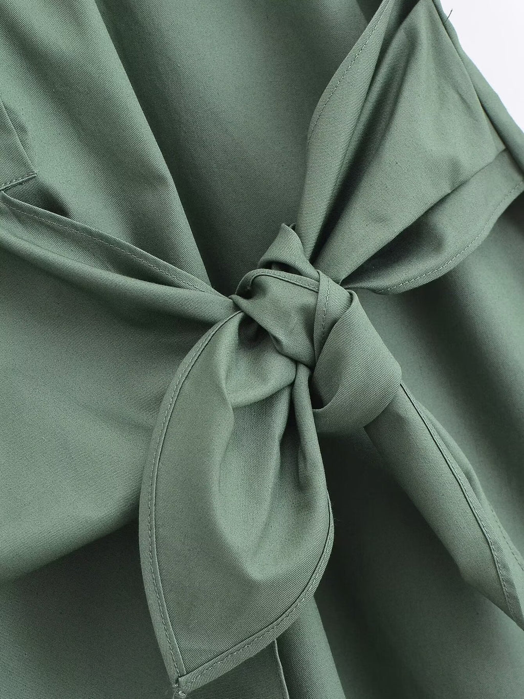 Spring Women Solid Color Slim Fit Short Sleeve with Knot Details Poplin Shirt