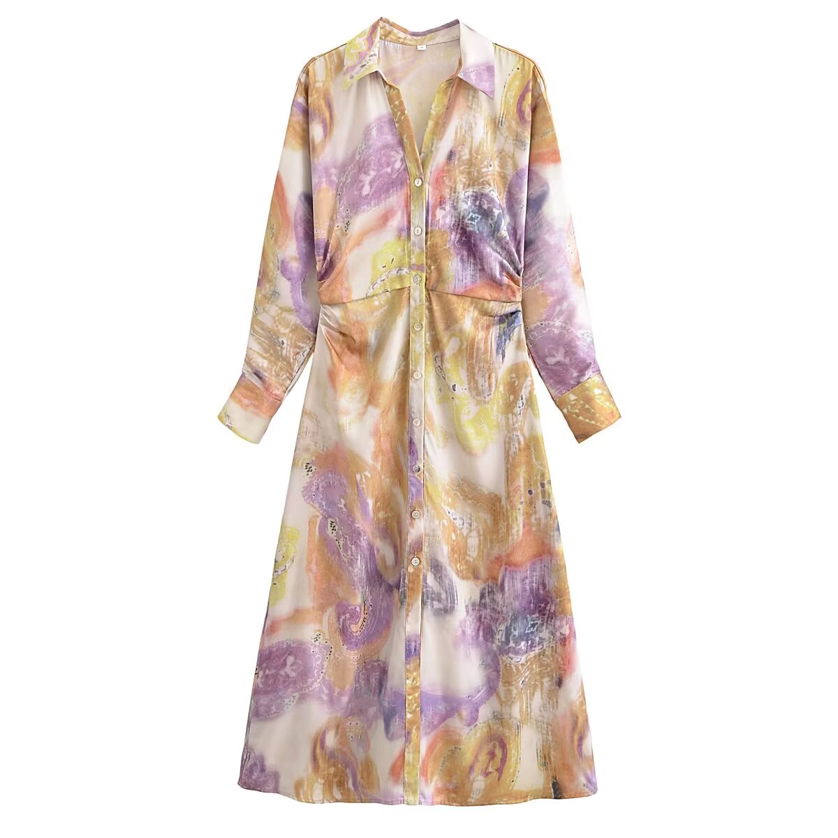 Spring Women Clothing Fashionable Printed Silk Satin Textured Dress