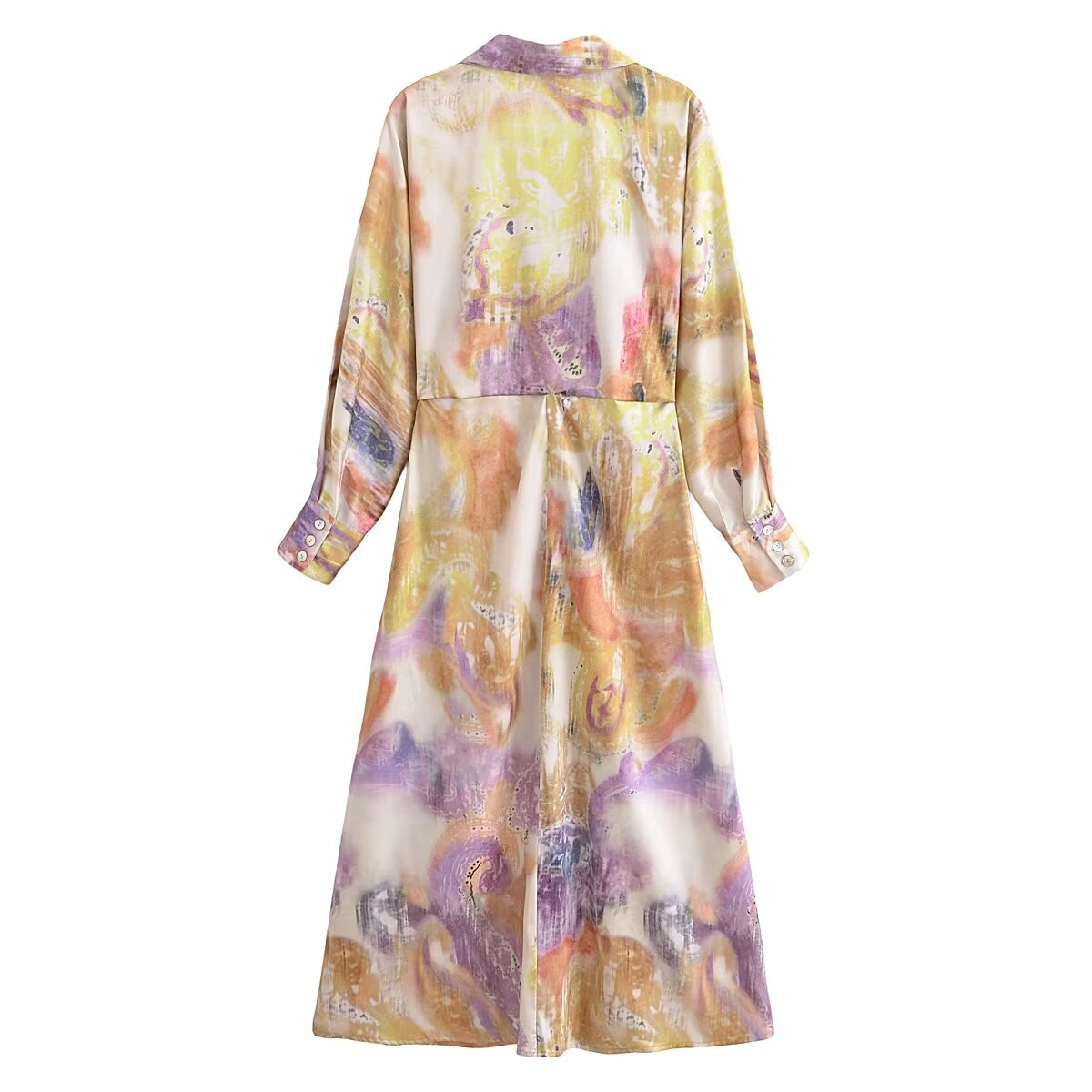 Spring Women Clothing Fashionable Printed Silk Satin Textured Dress