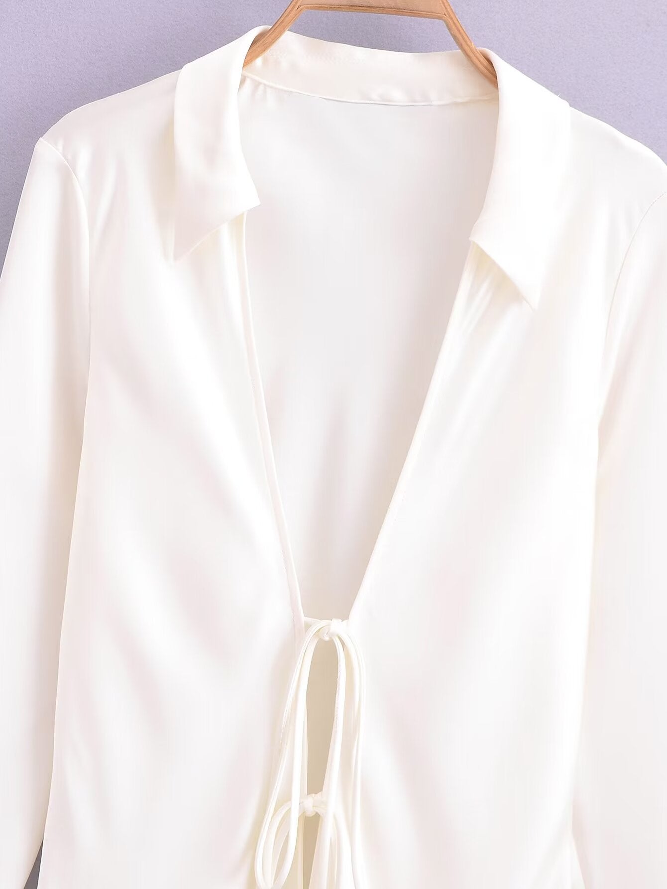 Winter Women Clothing Bowknot Silk Satin Textured Shirt