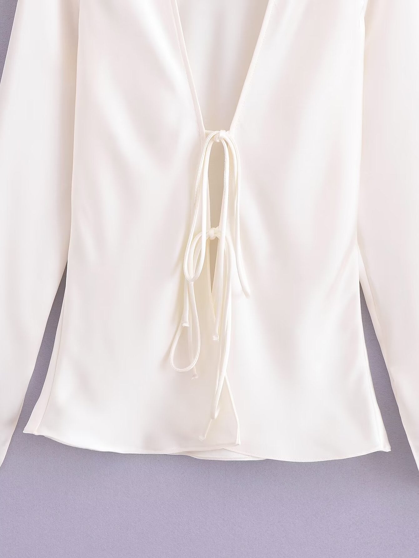 Winter Women Clothing Bowknot Silk Satin Textured Shirt