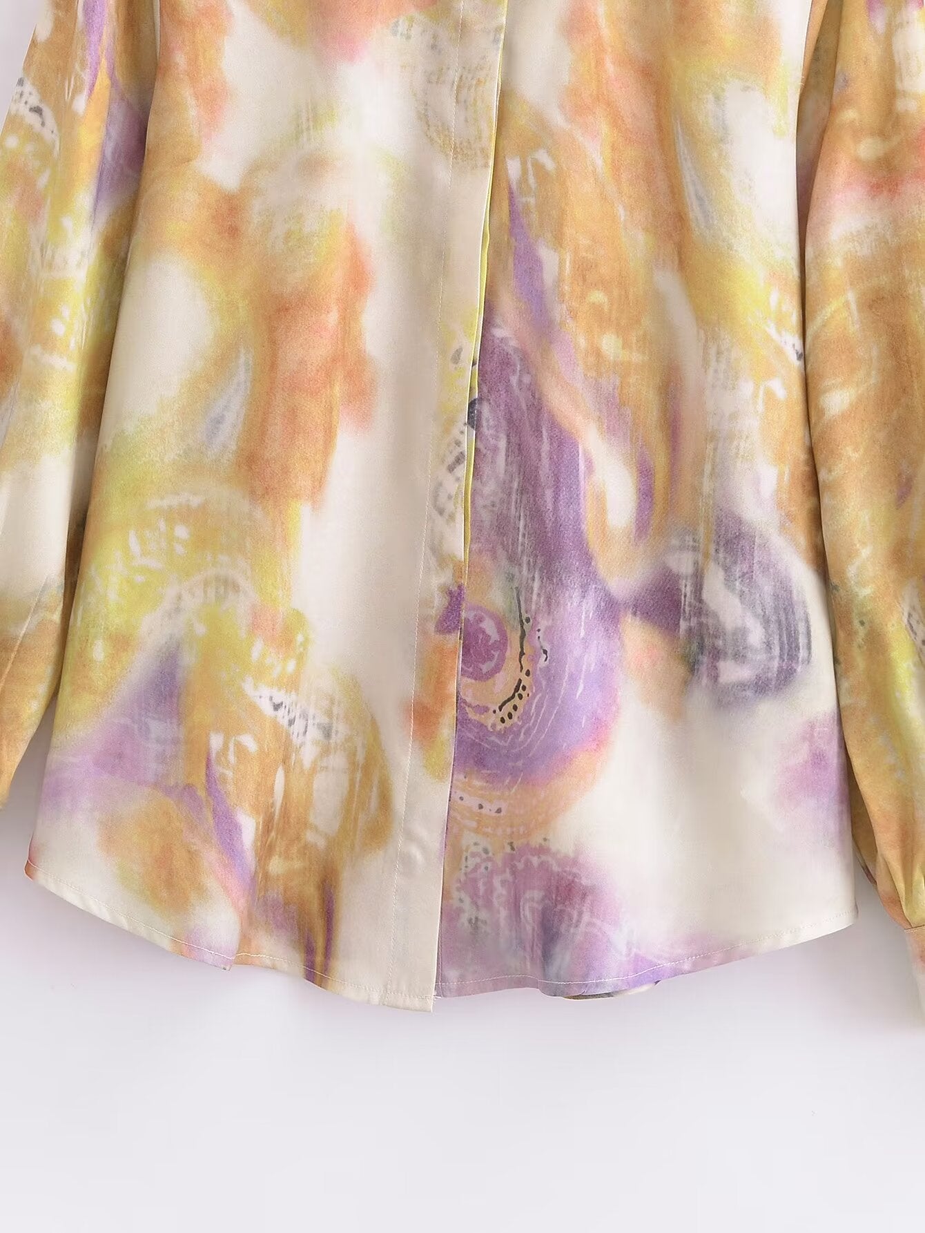 Spring Women Clothing Fashionable All Match Printed Silk Satin Textured Shirt