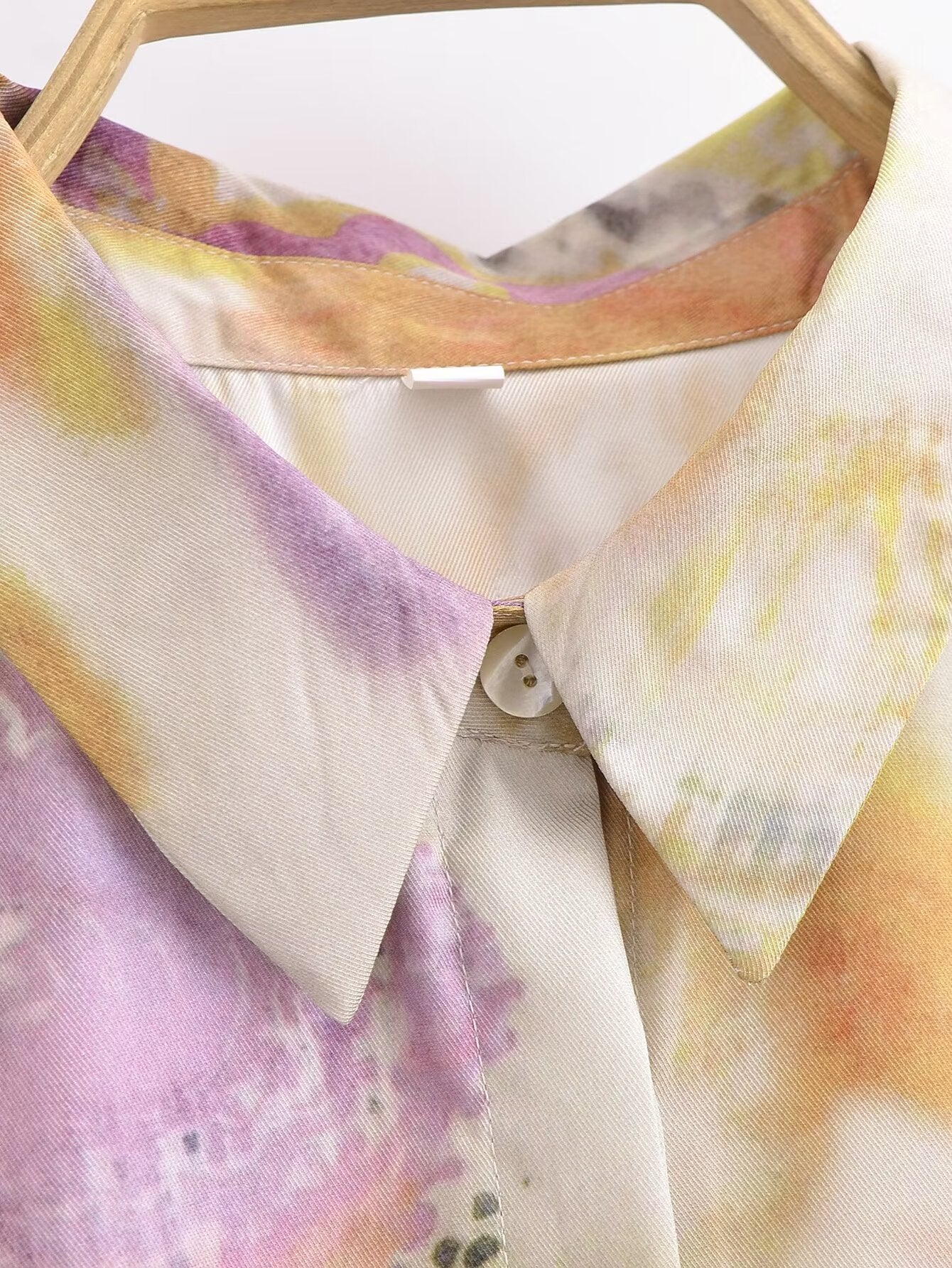 Spring Women Clothing Fashionable All Match Printed Silk Satin Textured Shirt
