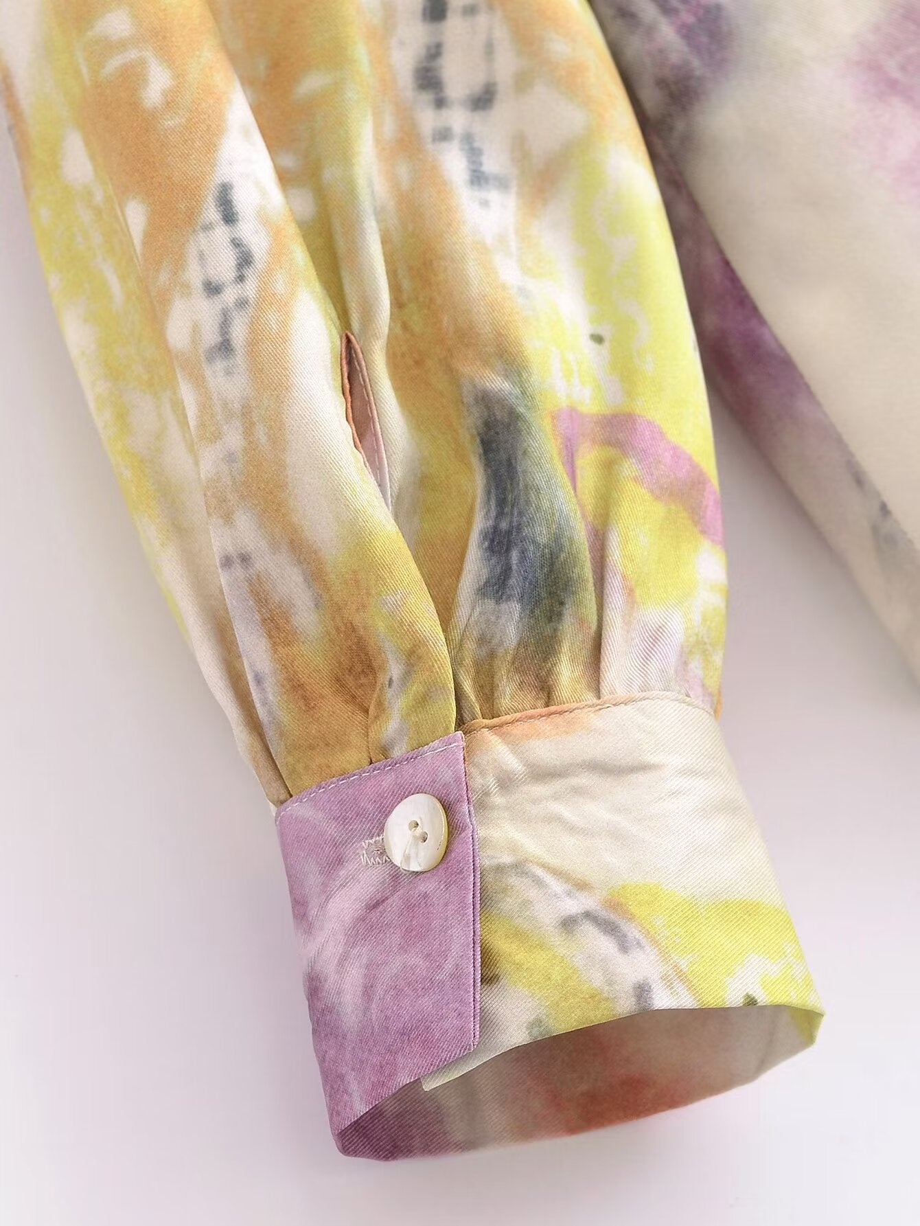 Spring Women Clothing Fashionable All Match Printed Silk Satin Textured Shirt