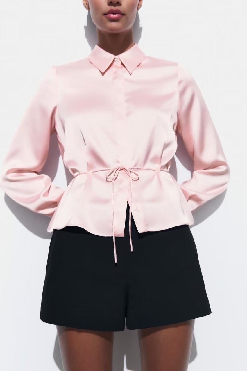 Women Clothing French Slim Slimming V Neckline Long Sleeve All Match Casual Shirt