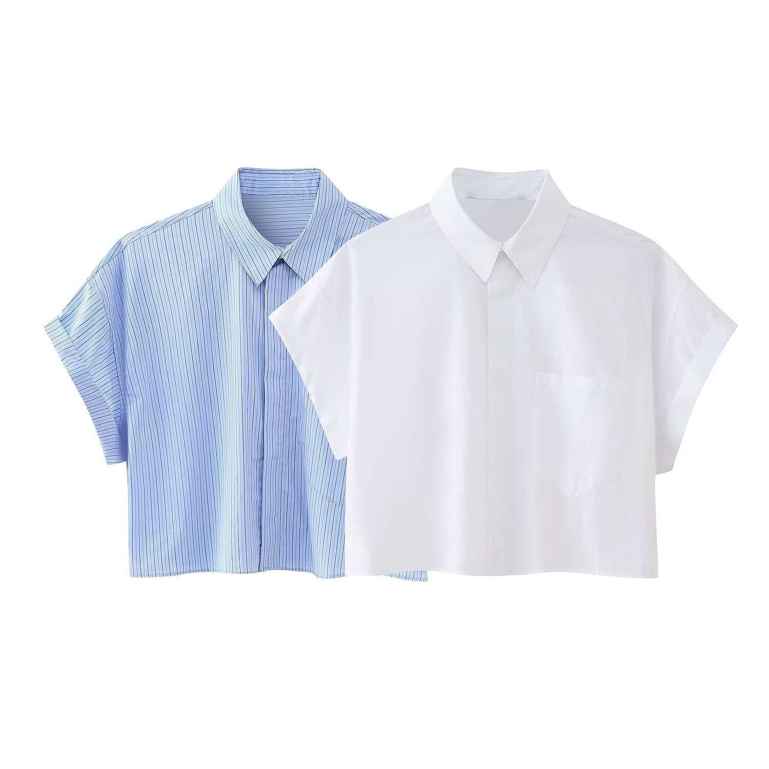 Summer Loose Short Pocket Decorative Poplin Shirt