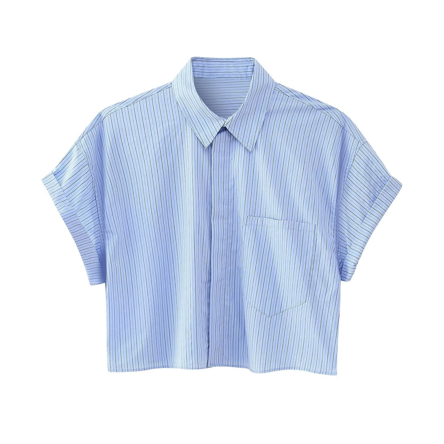 Summer Loose Short Pocket Decorative Poplin Shirt