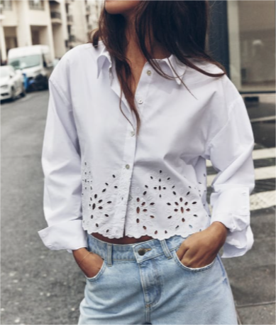 Women Clothing French Hollow Out Cutout Embroidery Short Shirt