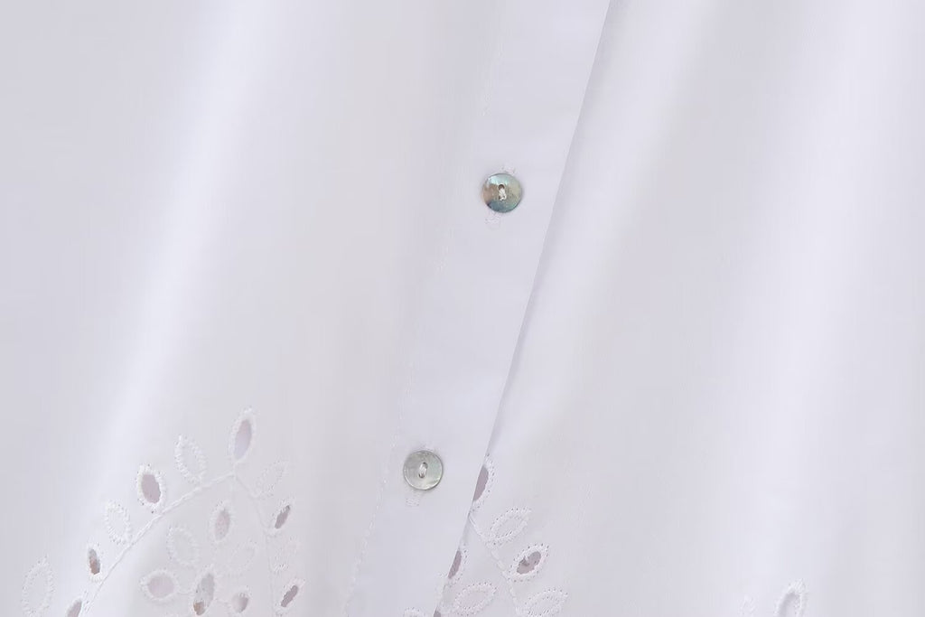 Women Clothing French Hollow Out Cutout Embroidery Short Shirt