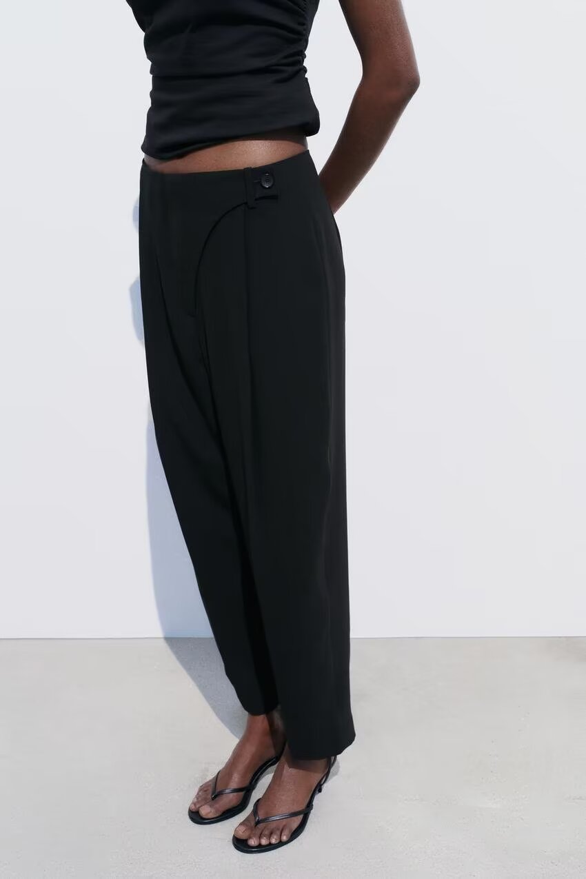 Women Clothing French Double Breasted Design Waist of Trousers Skinny Pant