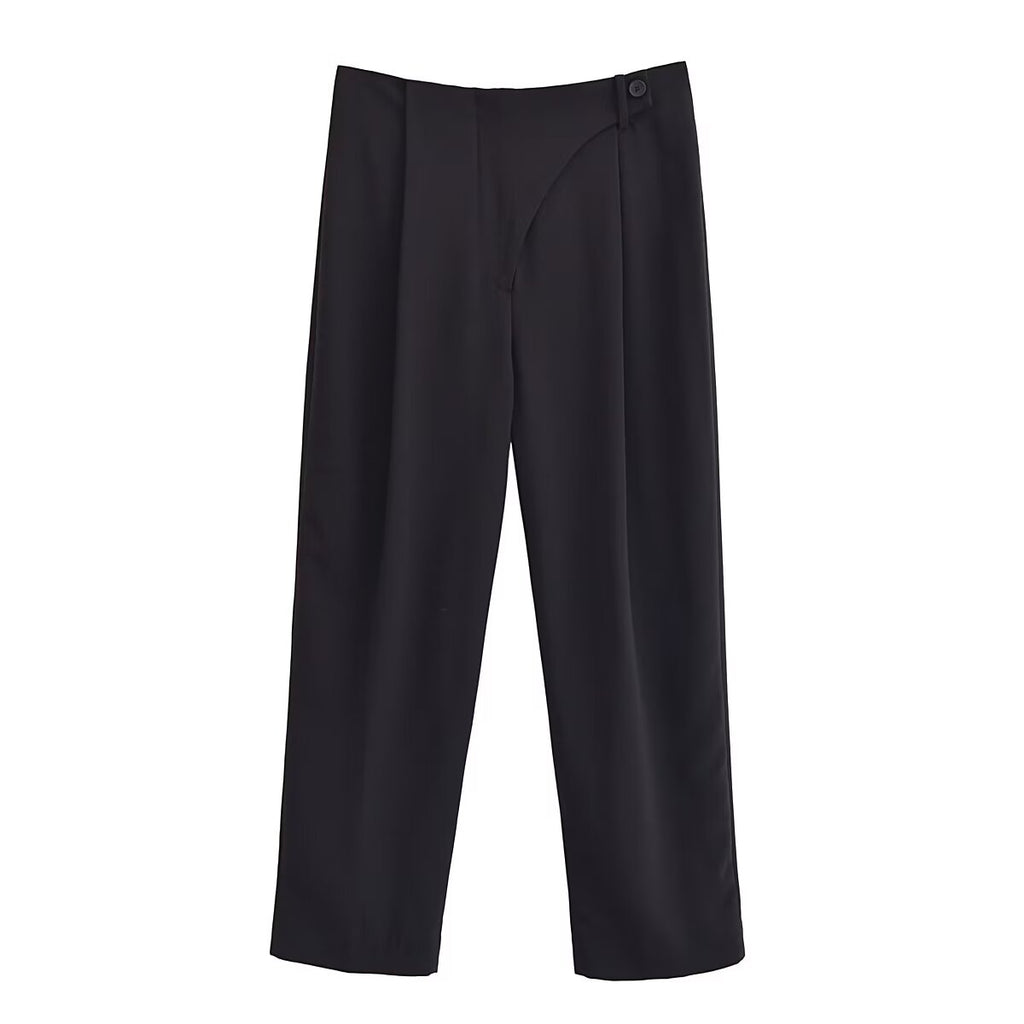 Women Clothing French Double Breasted Design Waist of Trousers Skinny Pant