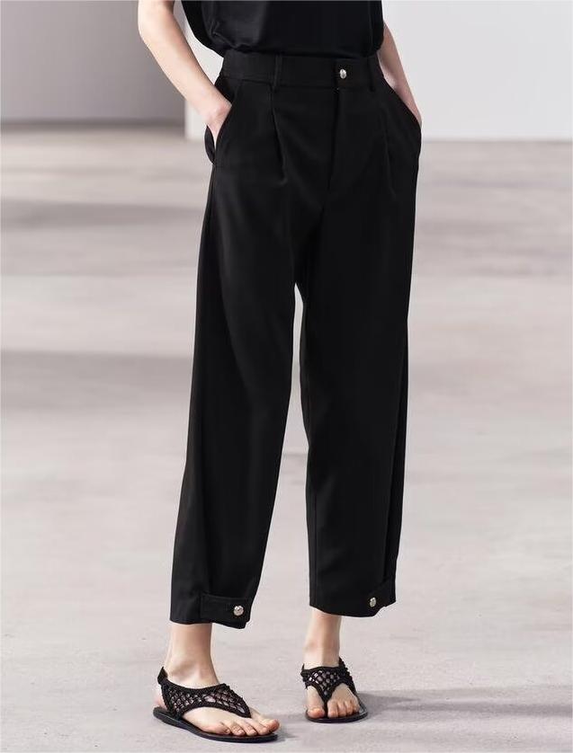 Spring Women Clothing All Match Simple Casual Wrinkle Skinny Pant