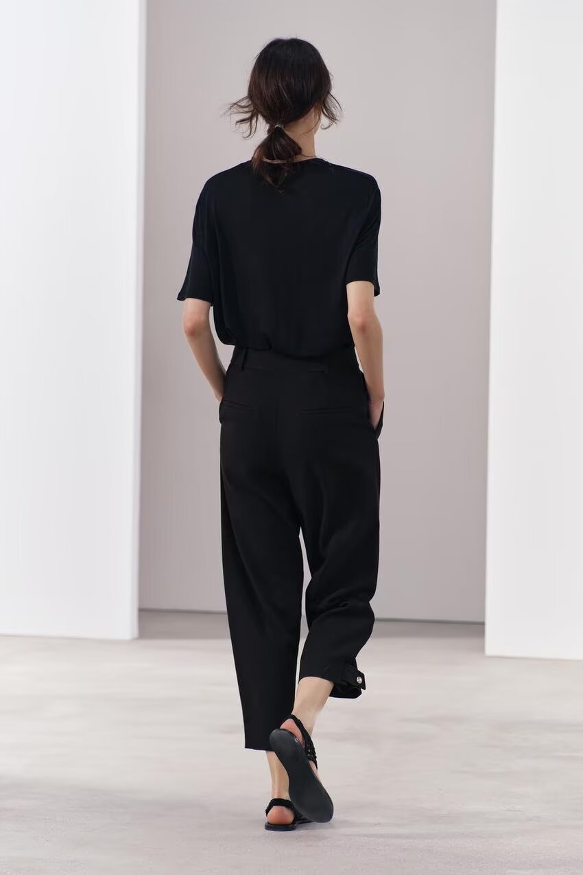 Spring Women Clothing All Match Simple Casual Wrinkle Skinny Pant