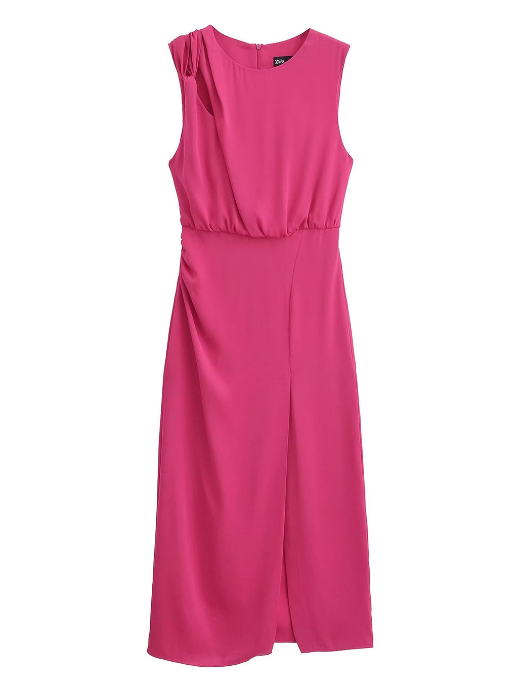 Women French Mid Length Sleeveless Evening Dress Silk Satin Texture Midi Dress