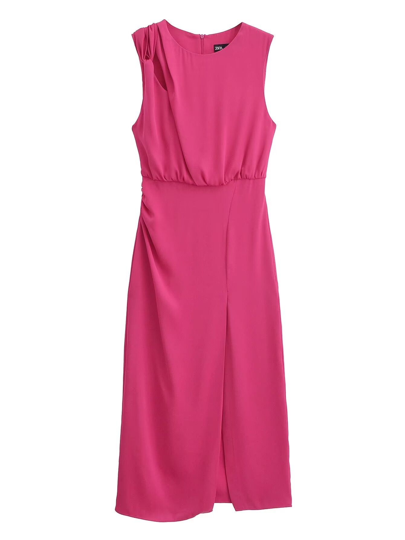 Women French Mid Length Sleeveless Evening Dress Silk Satin Texture Midi Dress