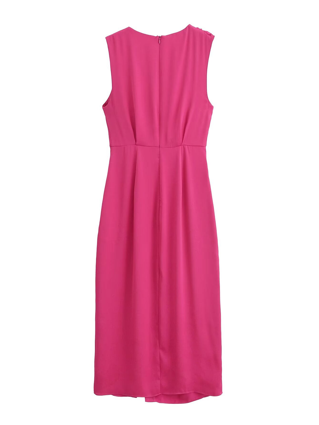 Women French Mid Length Sleeveless Evening Dress Silk Satin Texture Midi Dress