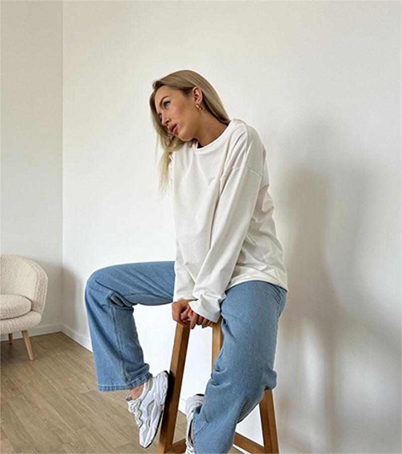 Spring Autumn Solid Color Long Sleeved T Shirt Women Loose Basic Casual Cotton Top