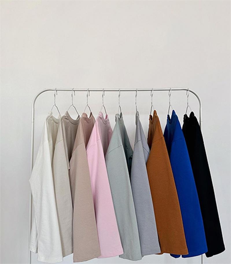 Spring Autumn Solid Color Long Sleeved T Shirt Women Loose Basic Casual Cotton Top