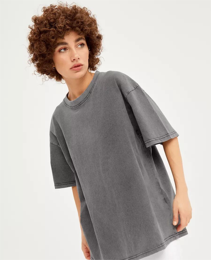 Spring Summer Solid Color T Shirt Women Washed Old Batik Top Cotton Short Sleeve