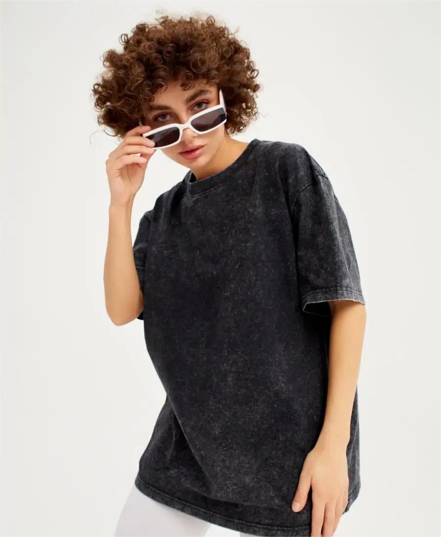 Spring Summer Solid Color T Shirt Women Washed Old Batik Top Cotton Short Sleeve