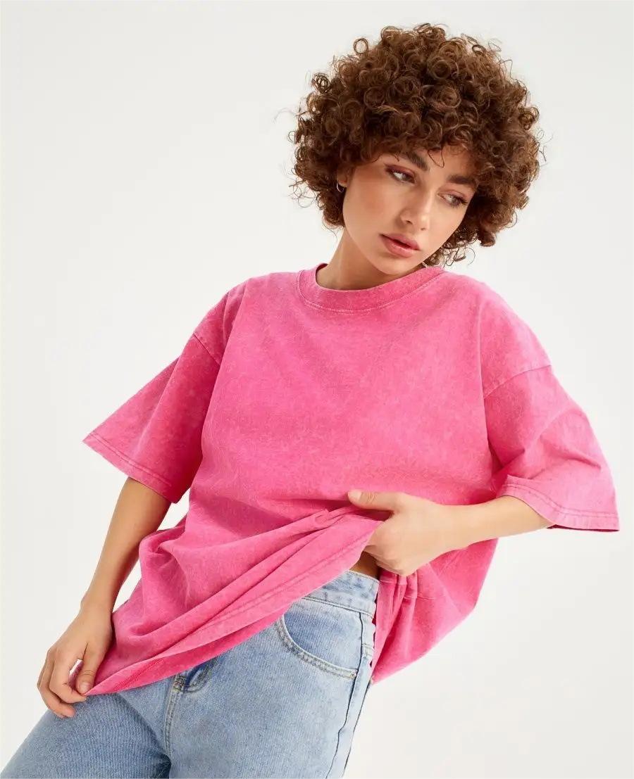 Spring Summer Solid Color T Shirt Women Washed Old Batik Top Cotton Short Sleeve