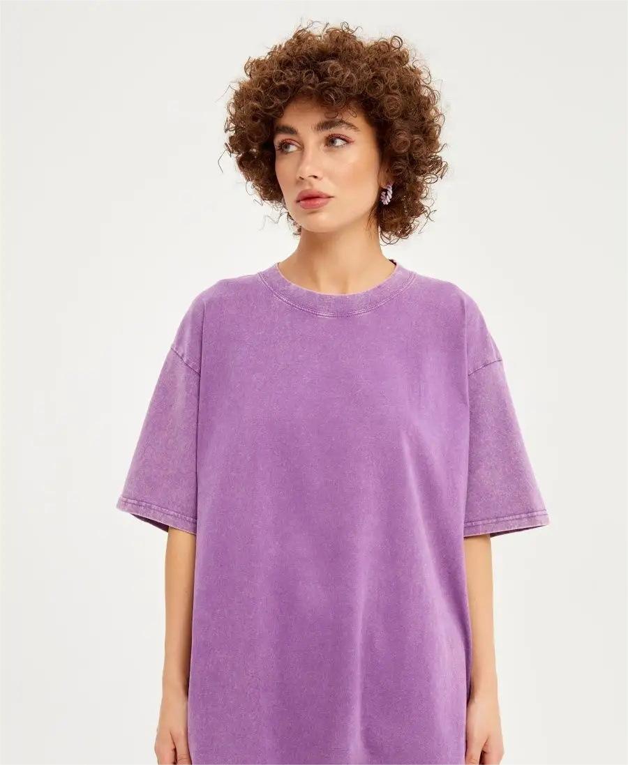 Spring Summer Solid Color T Shirt Women Washed Old Batik Top Cotton Short Sleeve