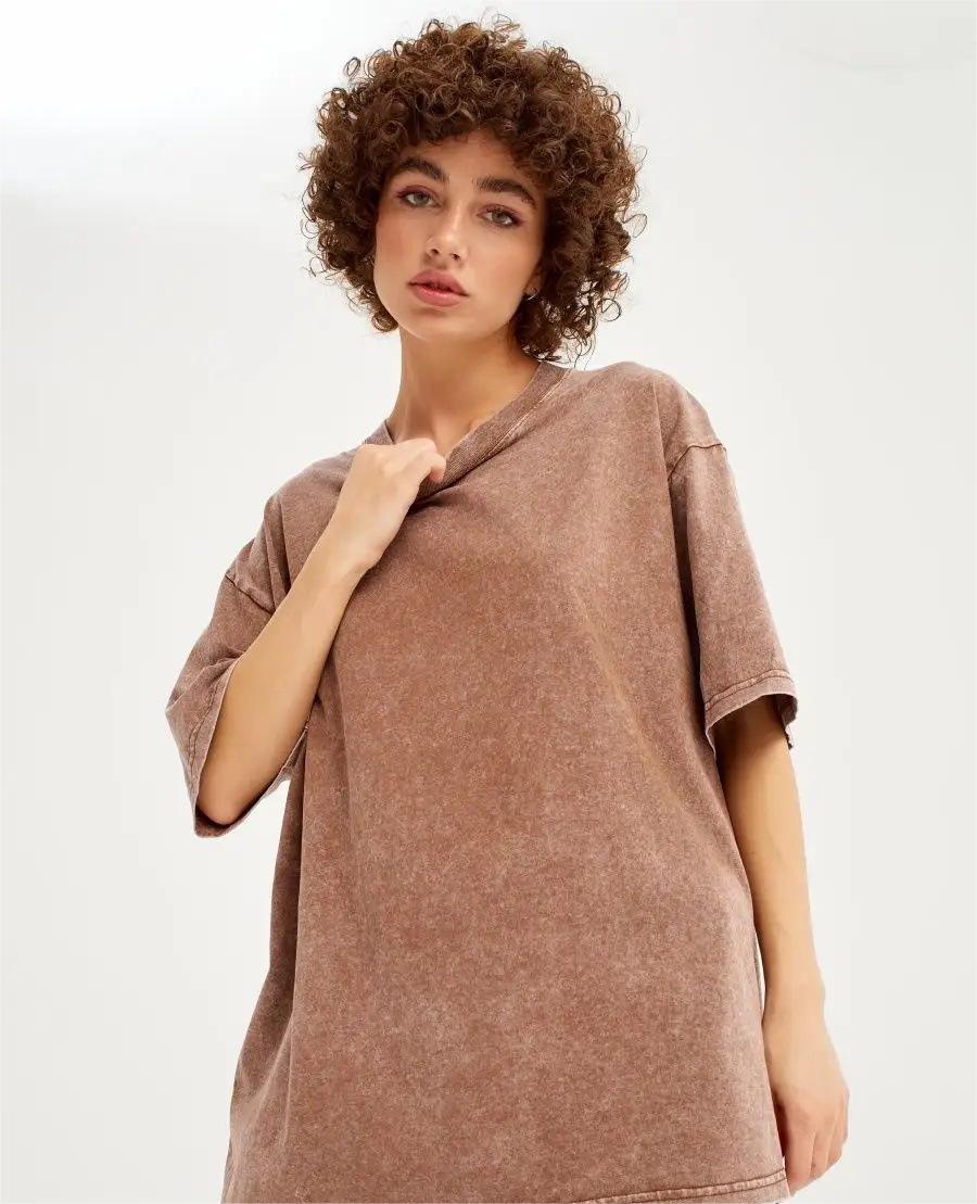 Spring Summer Solid Color T Shirt Women Washed Old Batik Top Cotton Short Sleeve