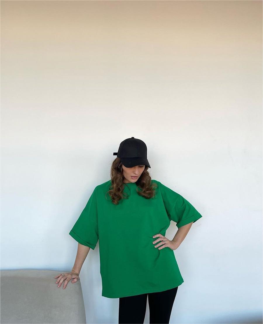 Spring Summer Solid Color Short Sleeved Women Loose Large Cotton T Shirt Simple Top