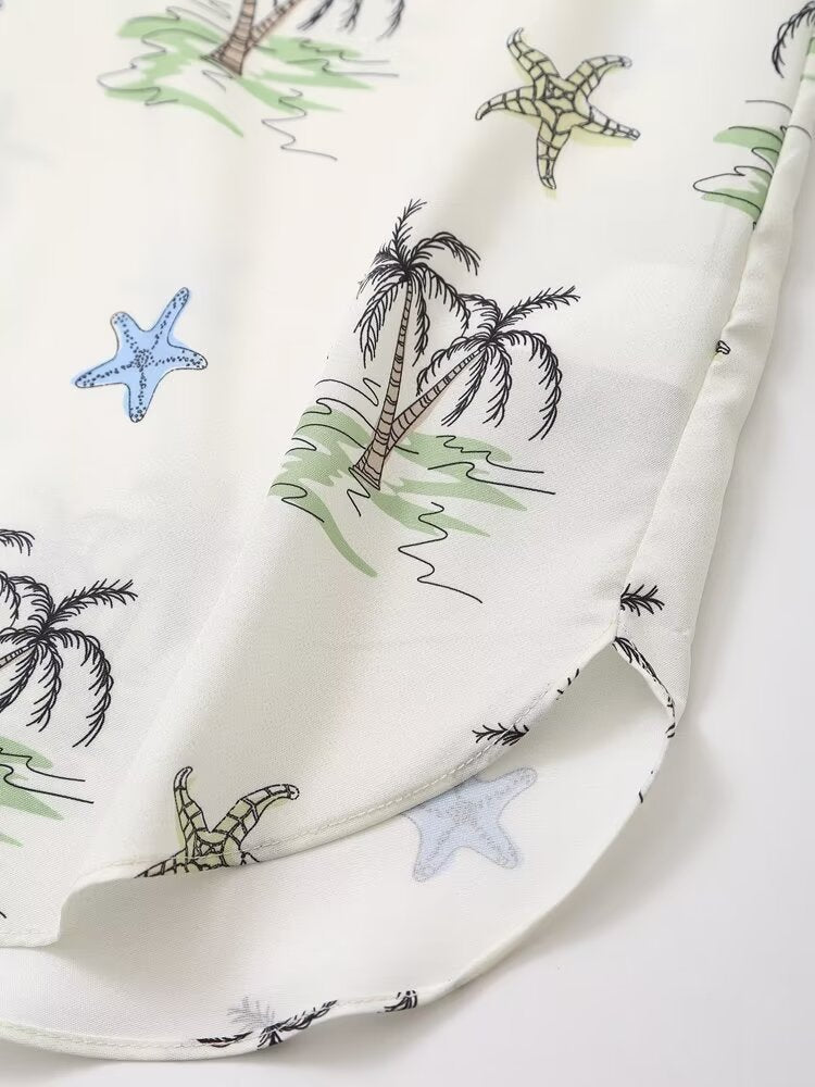 Summer Polo Collar Long Sleeve Single Breasted Pocket Printed Shirt Women