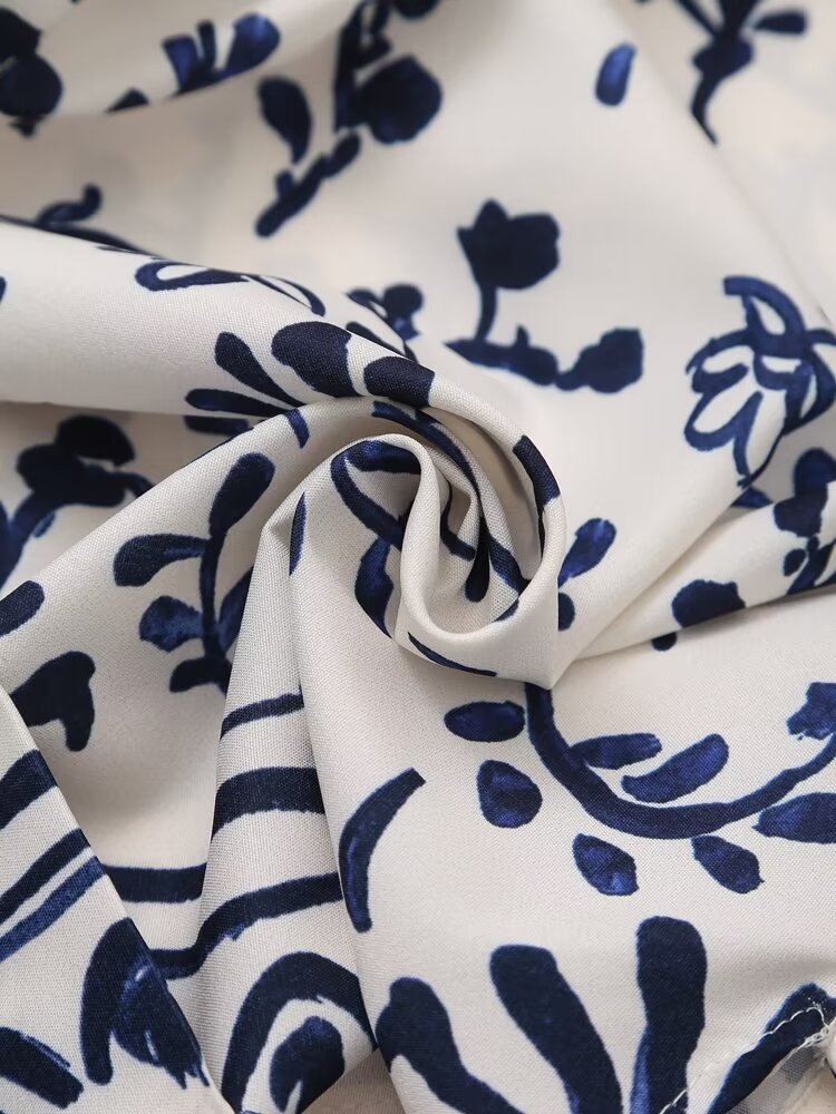 Women Clothing French Printed Kimono Long Sleeve Casual Shirt